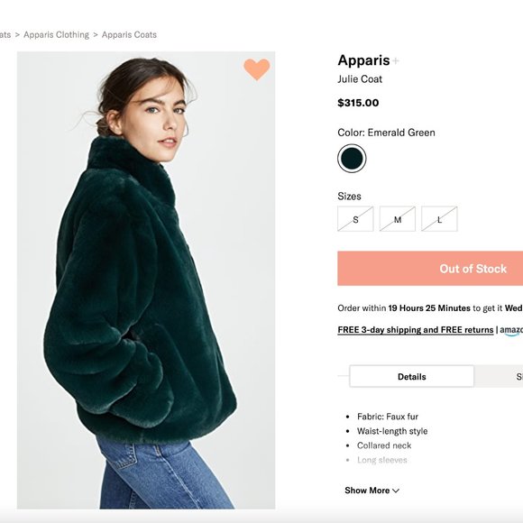 APPARIS - julie coat - faux fur - emerald green - Picture 3 of 12